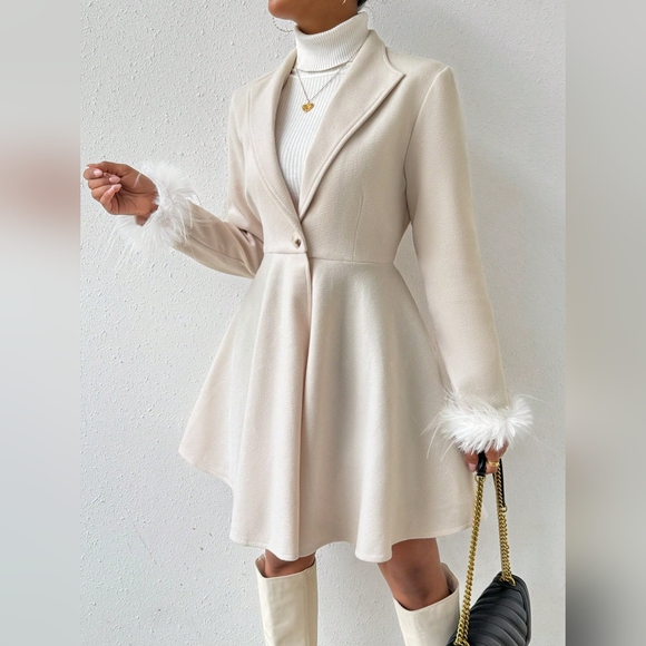 Solid Color  Coat With Fringed Cuff And Single Button Closure - Picture 6 of 6